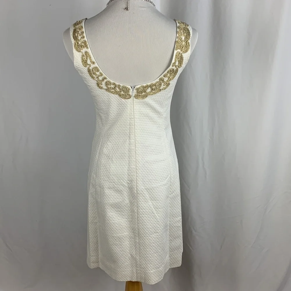 Lilly Pulitzer Suzette White Cotton Shift Dress with Gold Braid Trim - Picture 3 of 8